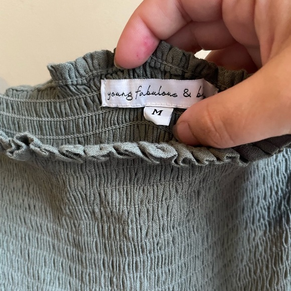 Young Fabulous & Broke Frida Green Smocked Off The Shoulder Maxi Dress Medium - Picture 4 of 11
